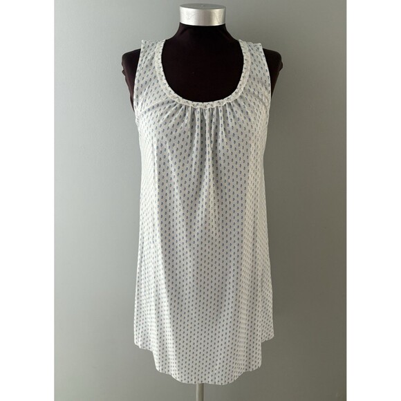 P.Jamas Pima Cotton Night Gown XS White Blue Floral Cottagecore Prairie Trad